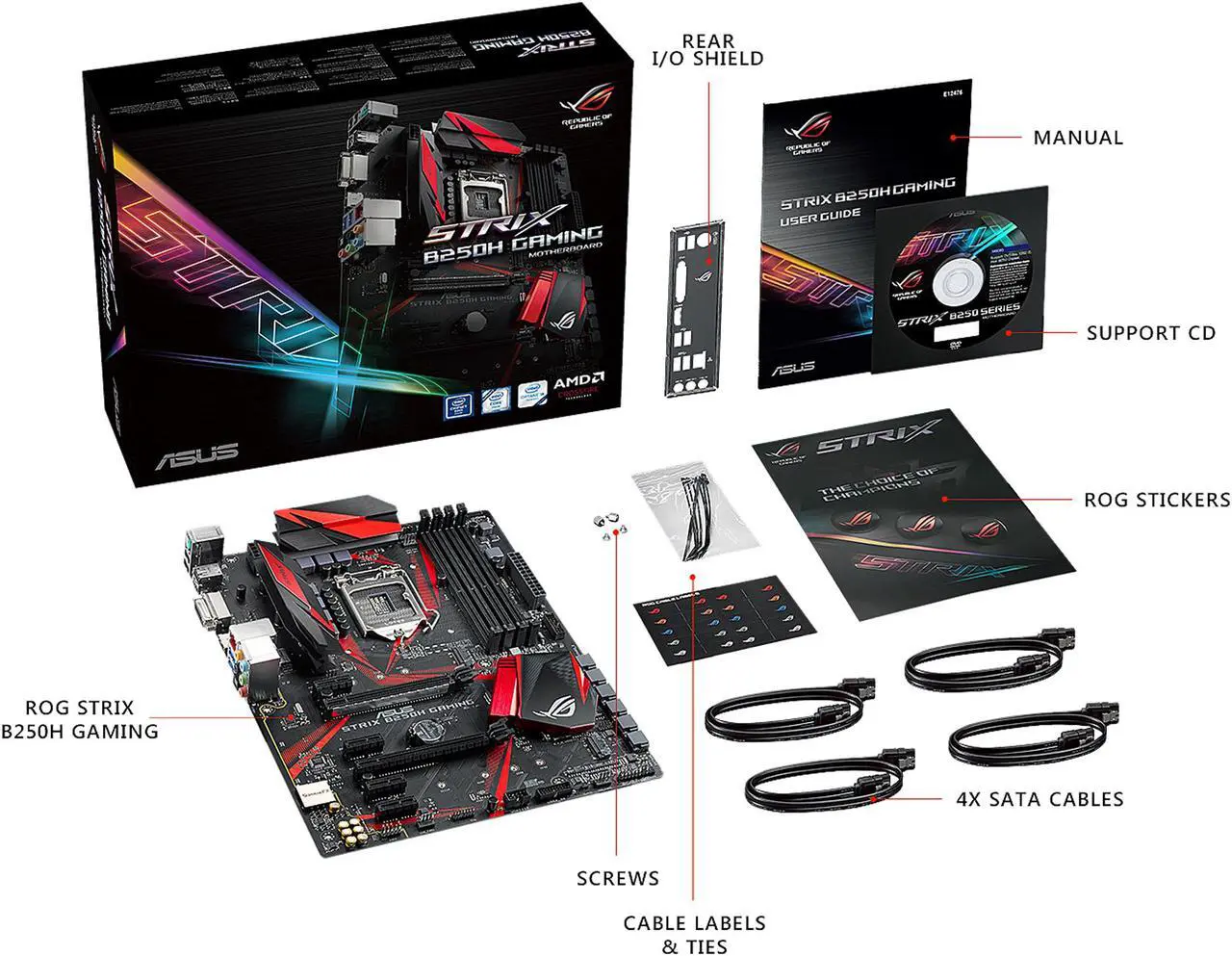 Alt view image 6 of 7 - ASUS ROG STRIX B250H GAMING LGA1151 DDR4 HDMI DVI M.2 B250 ATX Motherboard with USB 3.1