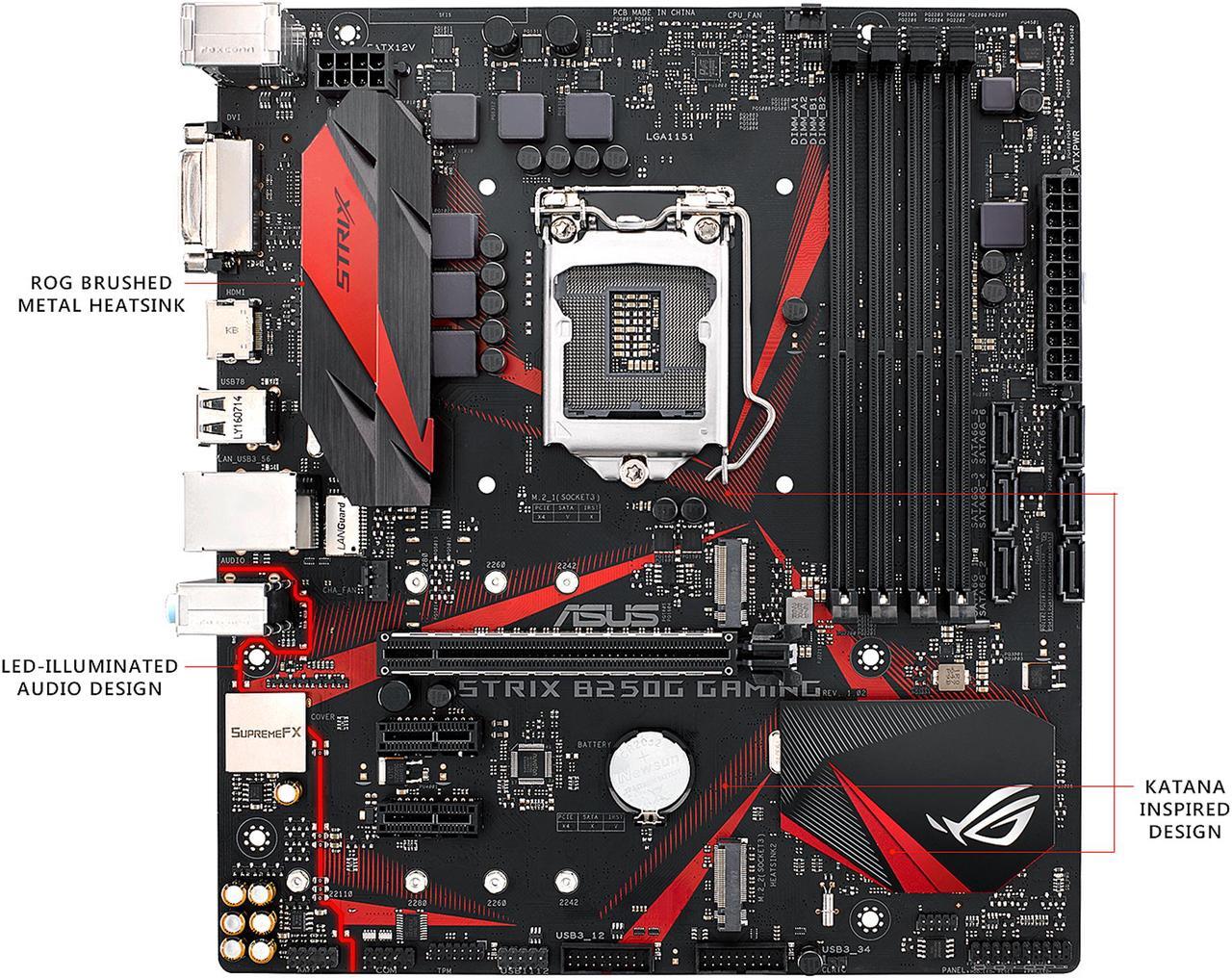 Alt view image 2 of 7 - ASUS ROG STRIX B250G GAMING LGA1151 DDR4 HDMI DVI M.2 Micro-ATX Motherboard with USB 3.1