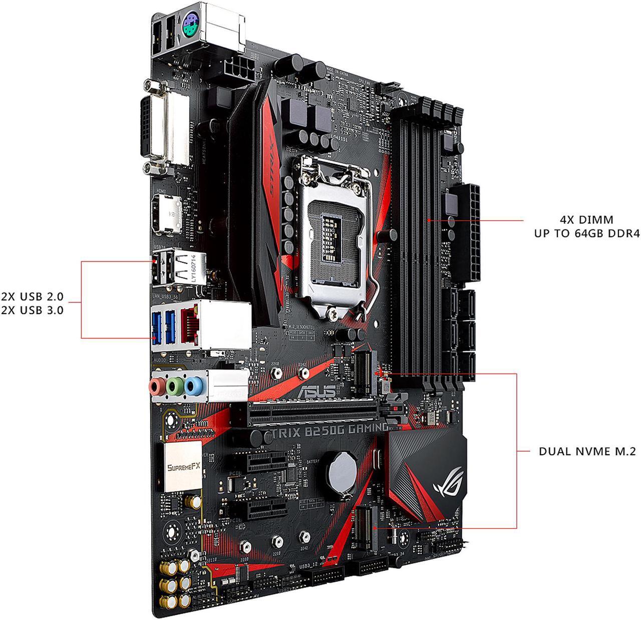 Alt view image 3 of 7 - ASUS ROG STRIX B250G GAMING LGA1151 DDR4 HDMI DVI M.2 Micro-ATX Motherboard with USB 3.1