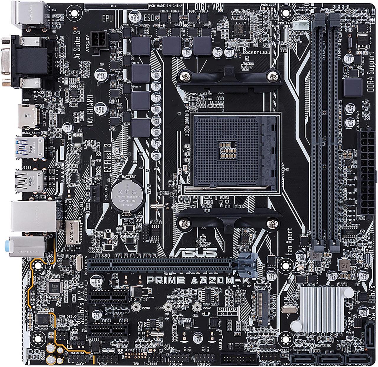 Main image of ASUS Prime A320M-K AMD Ryzen AM4 DDR4 HDMI VGA M.2 Micro-ATX A320 Motherboard