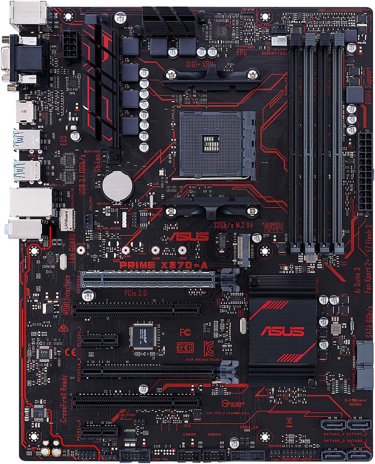 Main image of ASUS PRIME X370-A AMD Ryzen AM4 DDR4 HDMI DVI VGA M.2 USB 3.1 ATX X370 Motherboard
