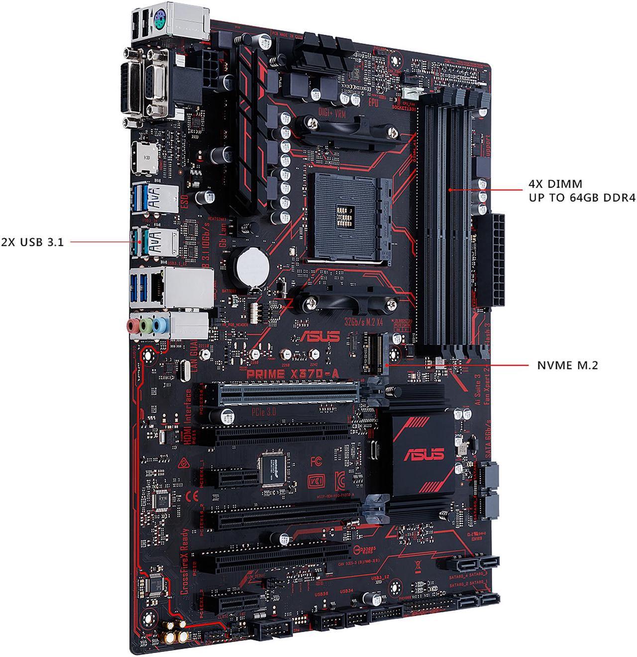 Alt view image 5 of 8 - ASUS PRIME X370-A AMD Ryzen AM4 DDR4 HDMI DVI VGA M.2 USB 3.1 ATX X370 Motherboard