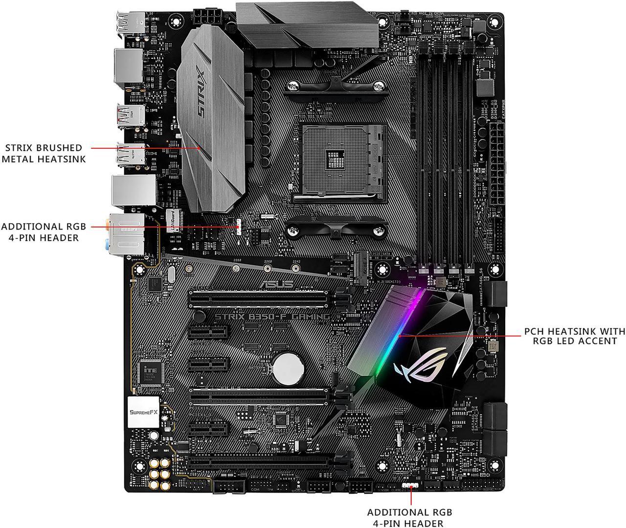 Alt view image 3 of 6 - ASUS ROG STRIX B350-F GAMING AM4 AMD B350 SATA 6Gb/s USB 3.1 HDMI ATX AMD Motherboard
