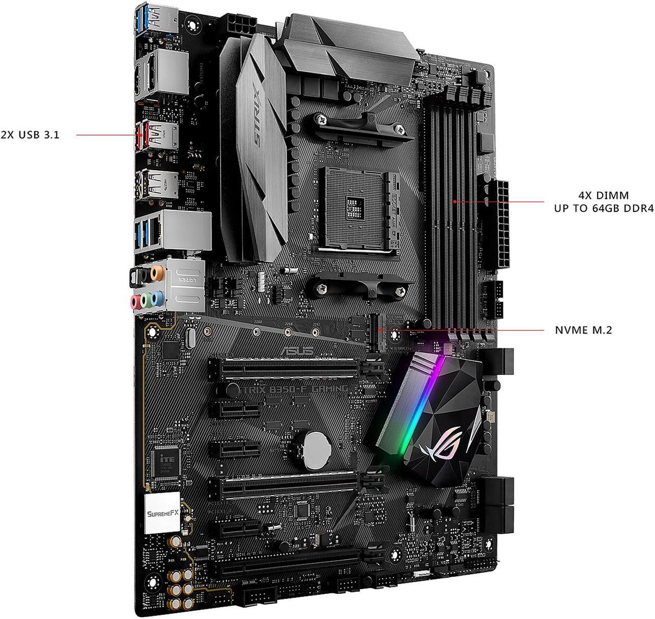 Alt view image 4 of 6 - ASUS ROG STRIX B350-F GAMING AM4 AMD B350 SATA 6Gb/s USB 3.1 HDMI ATX AMD Motherboard