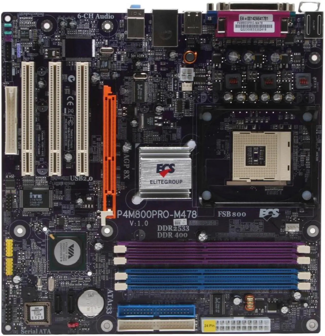 Alt view image 3 of 5 - ECS P4M800PRO-M478 (1.0) Socket 478 VIA P4M800 PRO Micro ATX Intel Motherboard