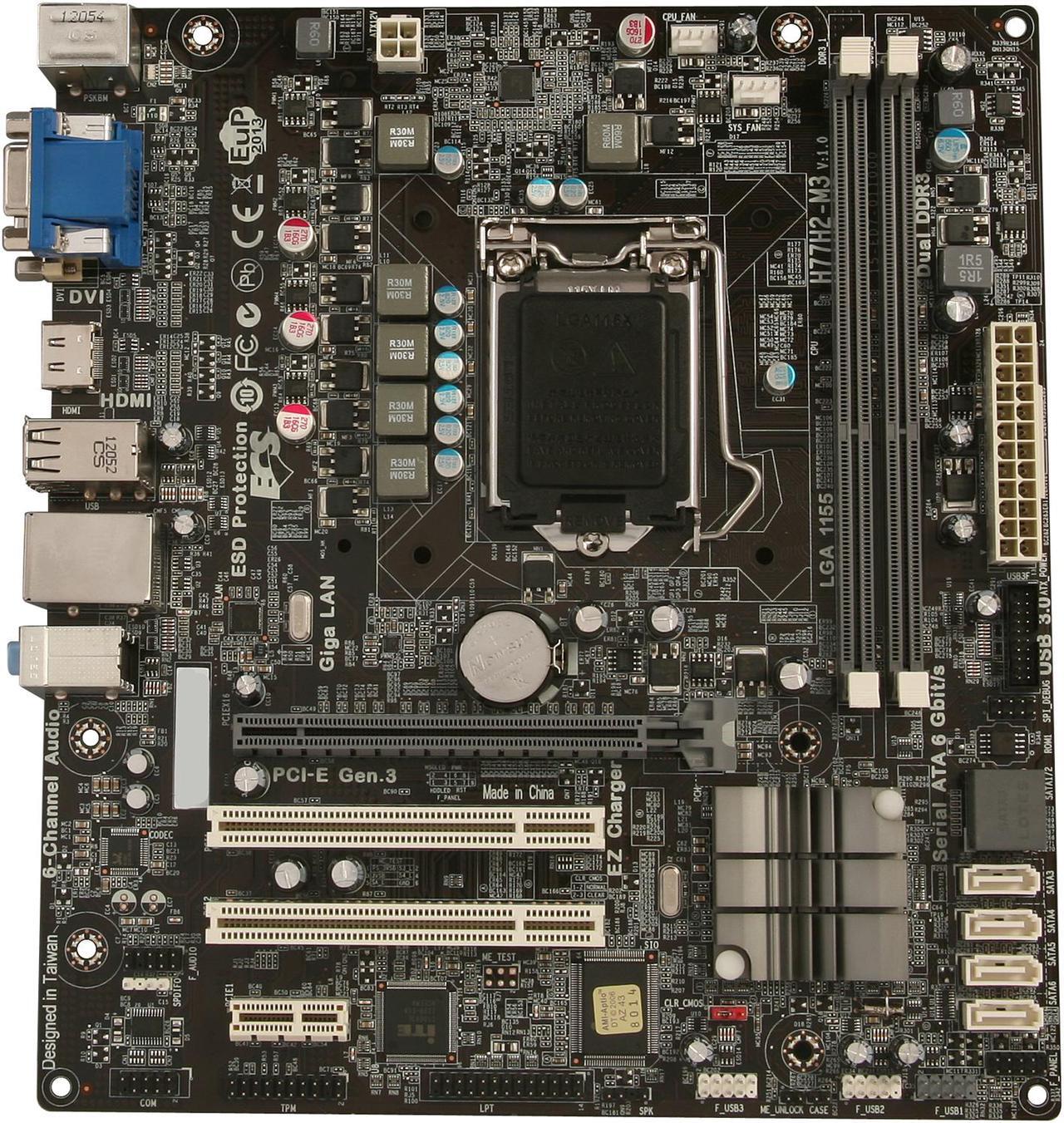 Alt view image 3 of 5 - ECS H77H2-M3(1.0) LGA 1155 Intel H77 HDMI SATA 6Gb/s USB 3.0 Micro ATX Intel Motherboard