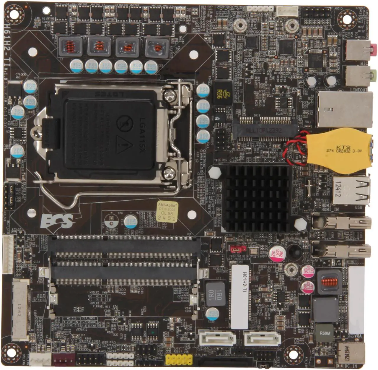 Alt view image 3 of 5 - ECS H61H2-TI LGA 1155 Intel H61 HDMI USB 3.0 Mini ITX Intel Motherboard