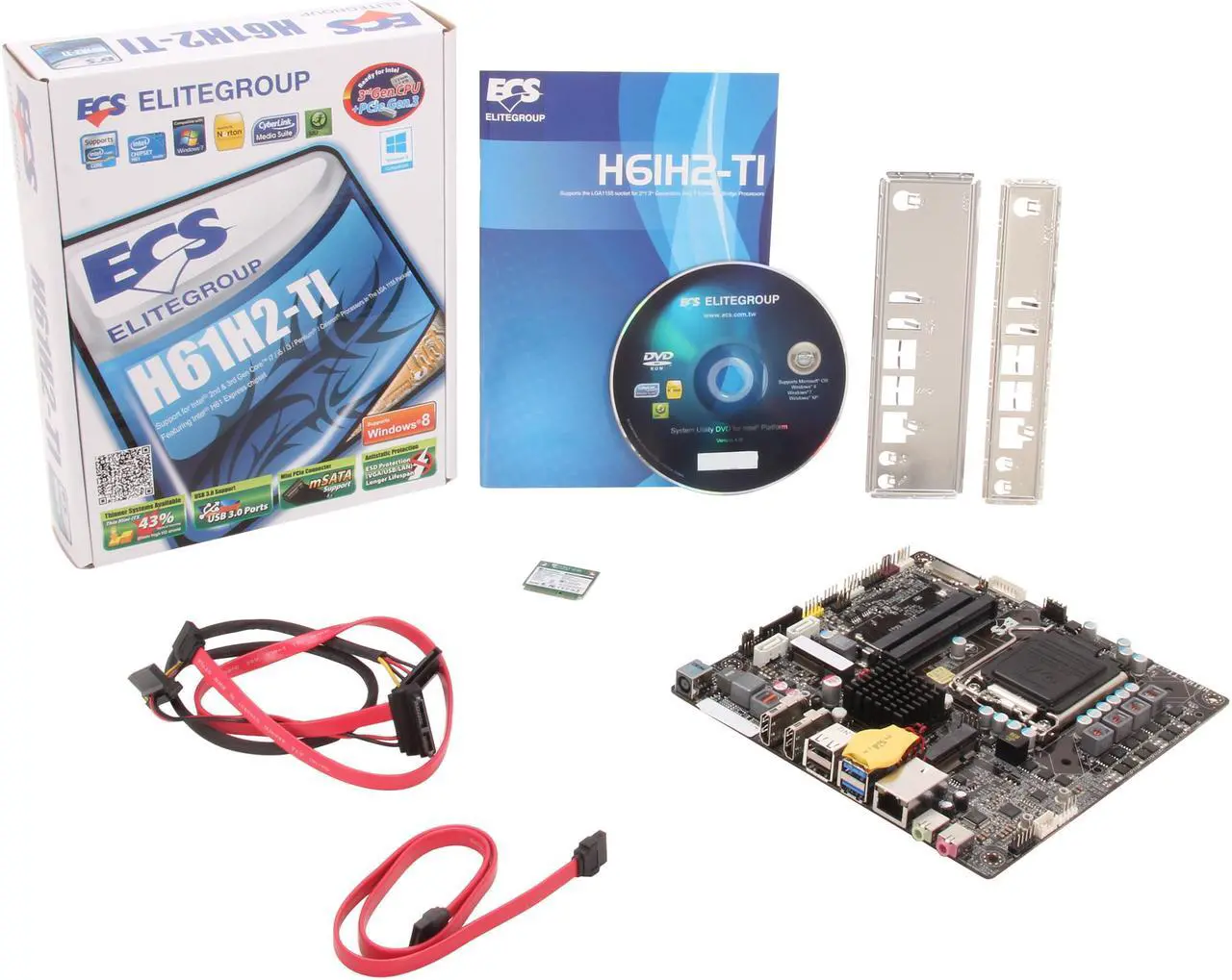Alt view image 5 of 5 - ECS H61H2-TI LGA 1155 Intel H61 HDMI USB 3.0 Mini ITX Intel Motherboard