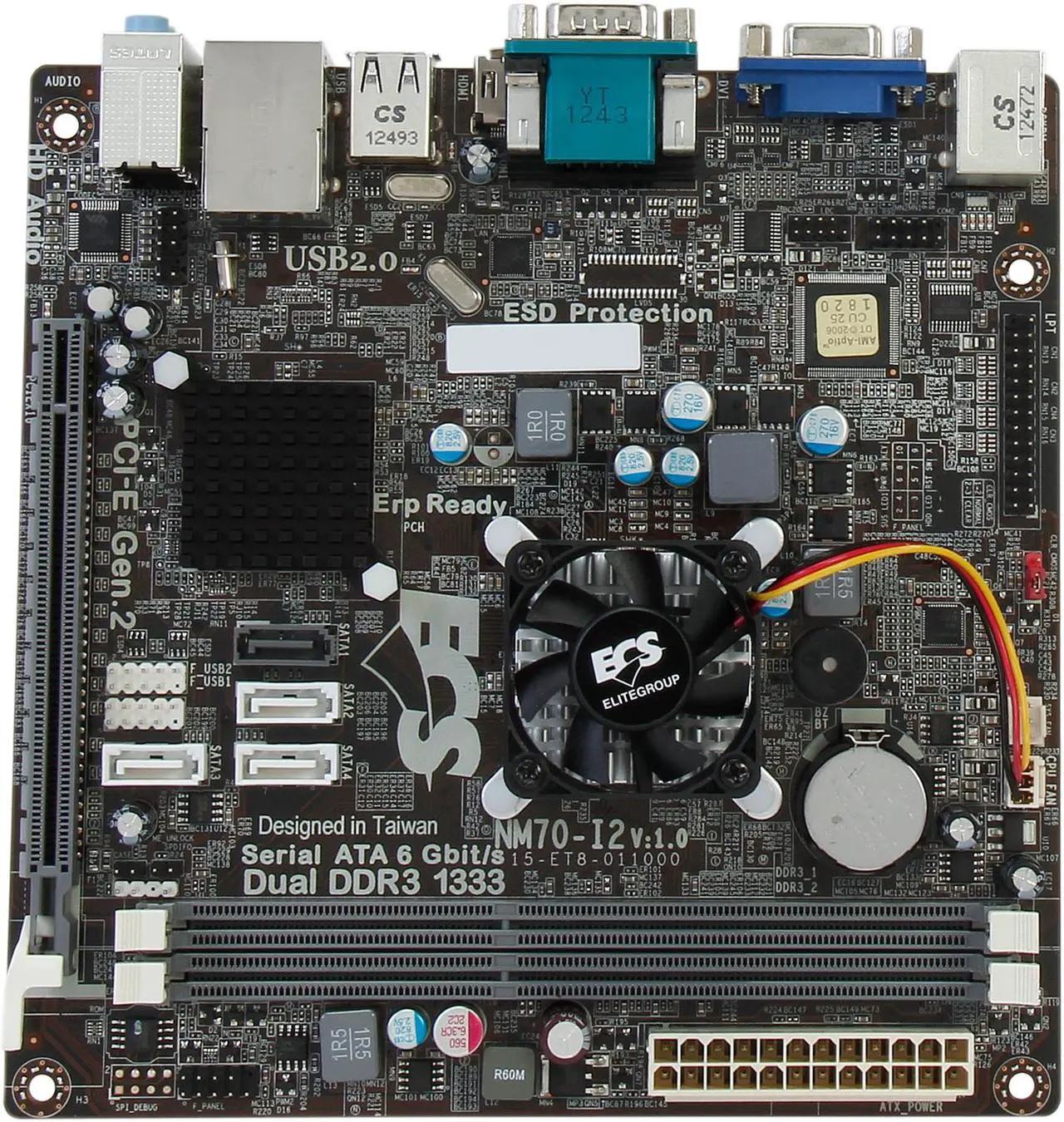 Alt view image 4 of 5 - ECS NM70-I2 (V1.0) Intel Celeron 1037U 1.80GHz Intel NM70 Mini ITX Motherboard / CPU Combo