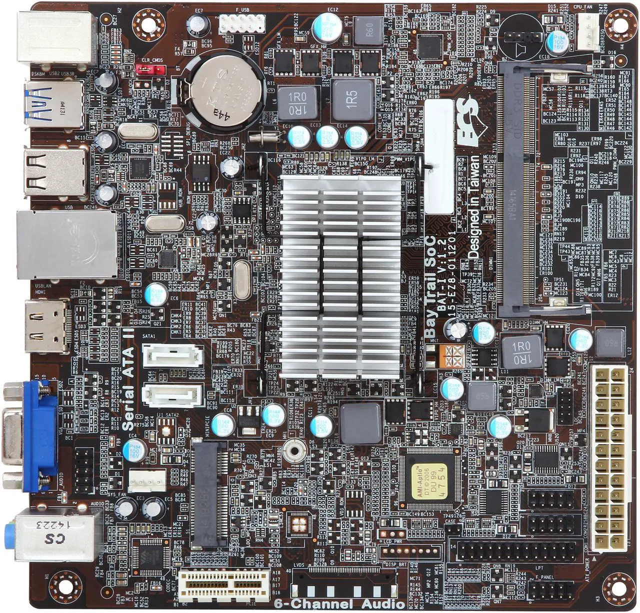 Alt view image 4 of 5 - ECS BAT-I(1.2)/J1800 Intel Celeron J1800 2.41 GHz Mini ITX Motherboard / CPU / VGA Combo