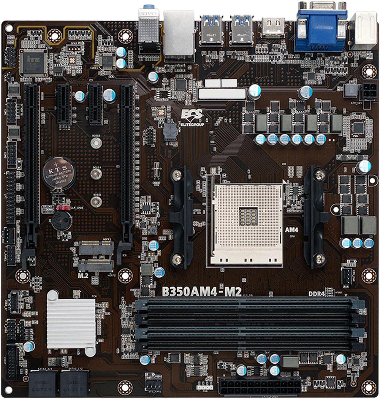 Alt view image 2 of 3 - ECS B350AM4-M2 AM4 AMD B350 SATA 6Gb/s USB 3.0 HDMI Micro ATX AMD Motherboard