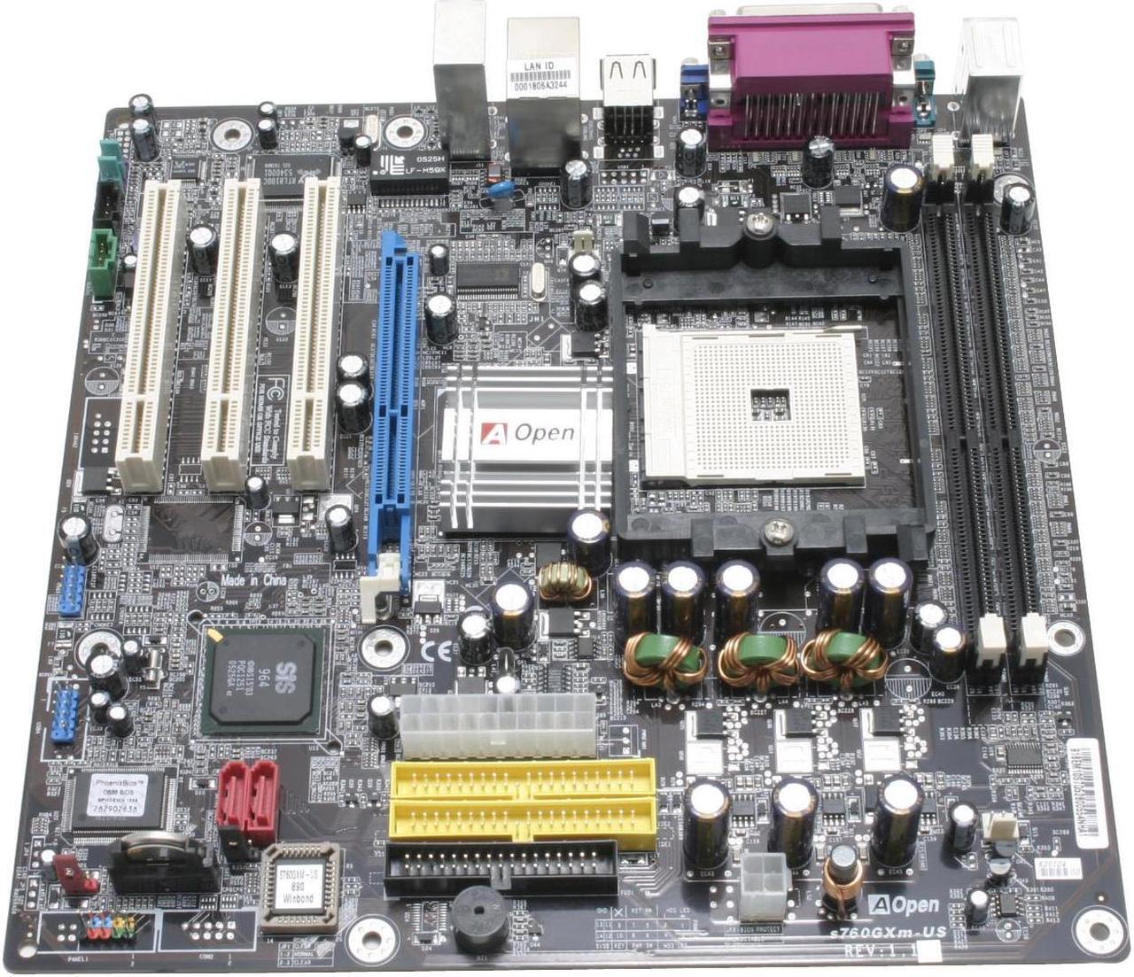 Alt view image 2 of 4 - AOpen S760GXm-US 754 SiS 760 GX Micro ATX AMD Motherboard