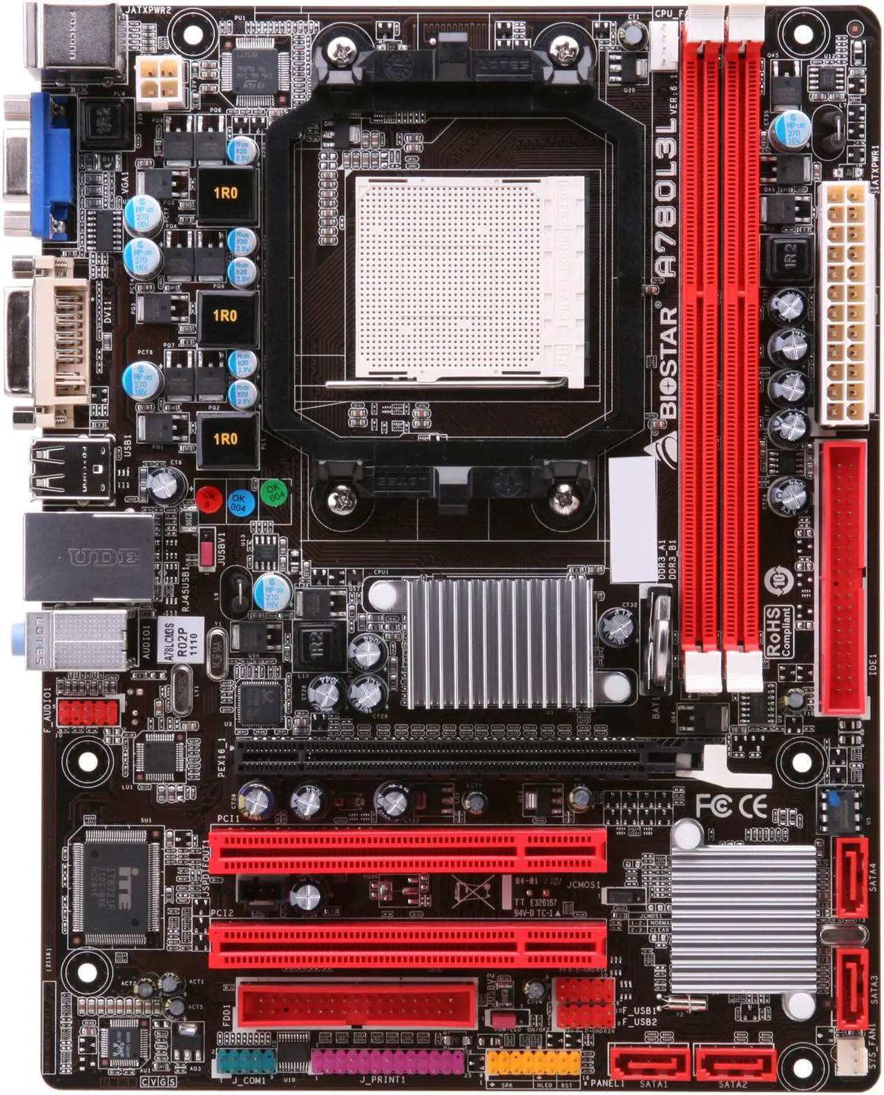 Alt view image 3 of 5 - BIOSTAR A780L3L AM3 AMD 760G Micro ATX AMD Motherboard