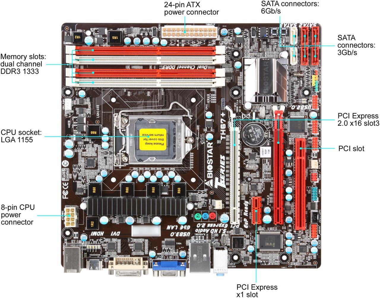 Alt view image 3 of 5 - BIOSTAR TH67+ LGA 1155 Intel H67 HDMI USB 3.0 Micro ATX Intel Motherboard