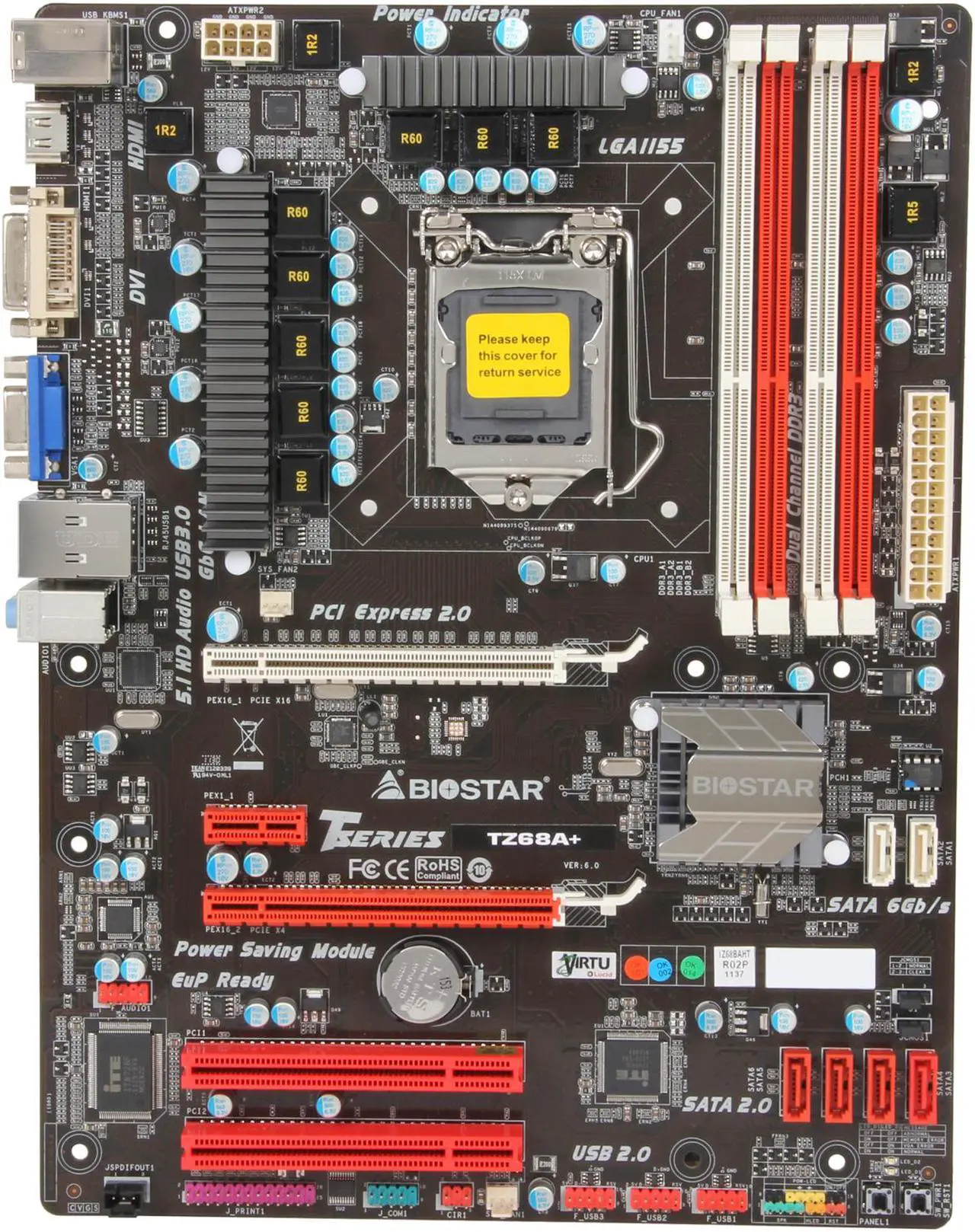 Alt view image 3 of 6 - BIOSTAR TZ68A+RCH LGA 1155 Intel Z68 HDMI USB 3.0 ATX Intel Motherboard