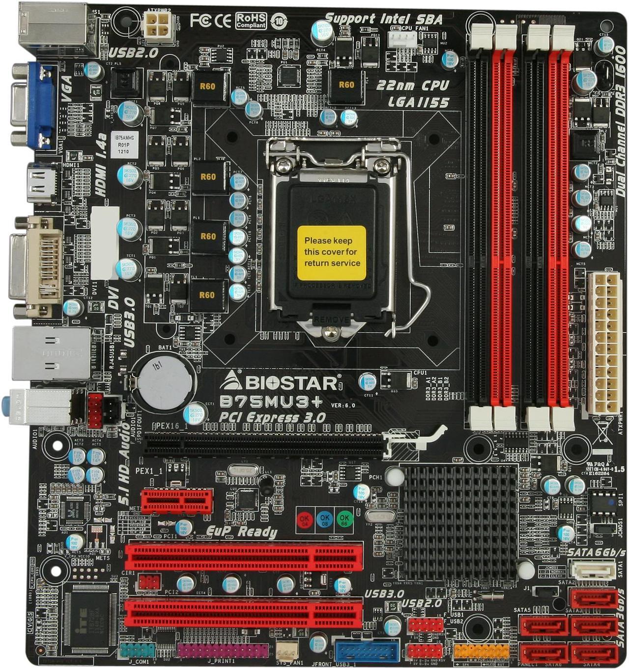 Alt view image 3 of 5 - BIOSTAR B75MU3+ LGA 1155 Intel B75 HDMI USB 3.0 Micro ATX Intel Motherboard
