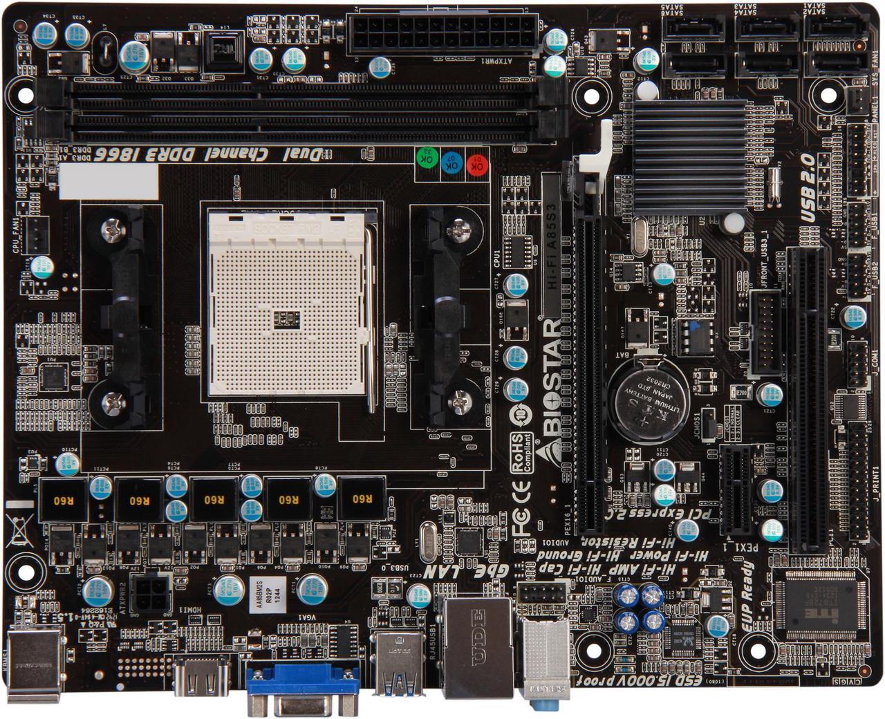 Alt view image 4 of 5 - BIOSTAR Hi-Fi A85S3 FM2 AMD A85X (Hudson D4) USB 3.0 HDMI Micro ATX AMD Motherboard