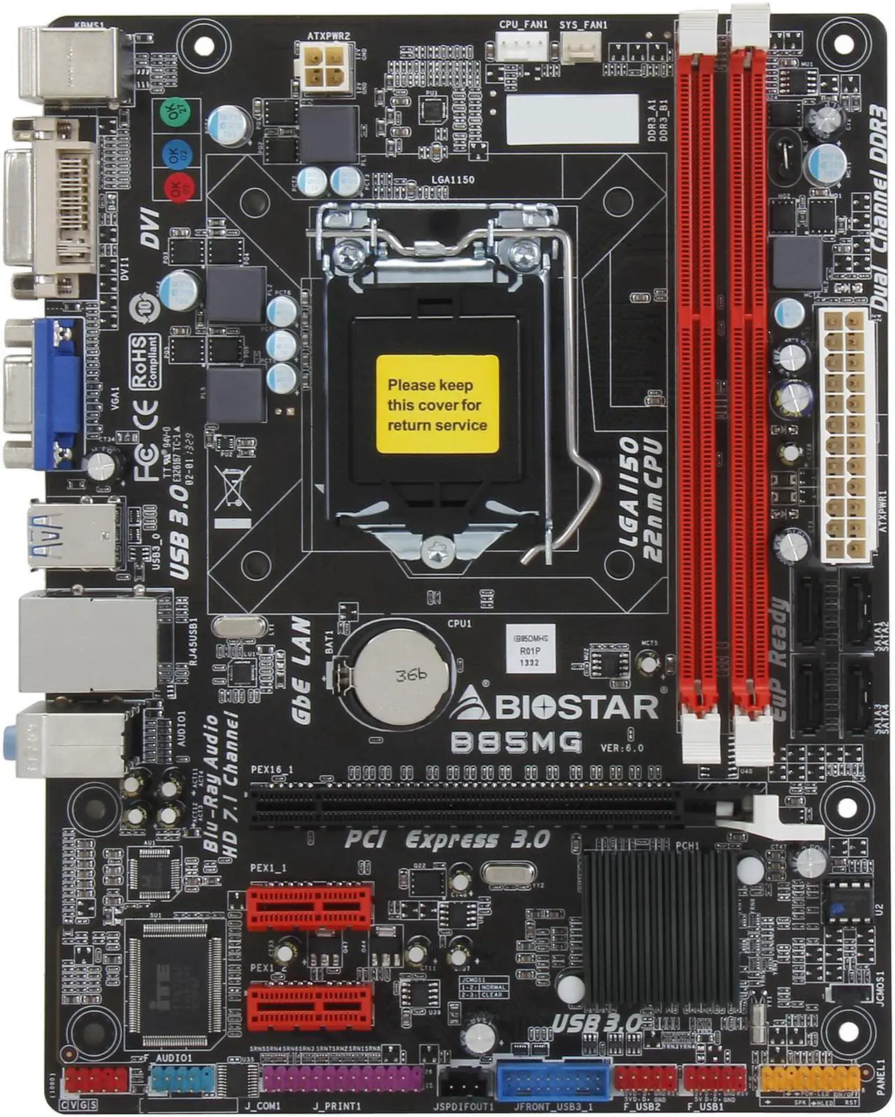 Alt view image 4 of 5 - BIOSTAR B85MG Ver. 6.x LGA 1150 Intel B85 USB 3.0 Micro ATX Intel Motherboard