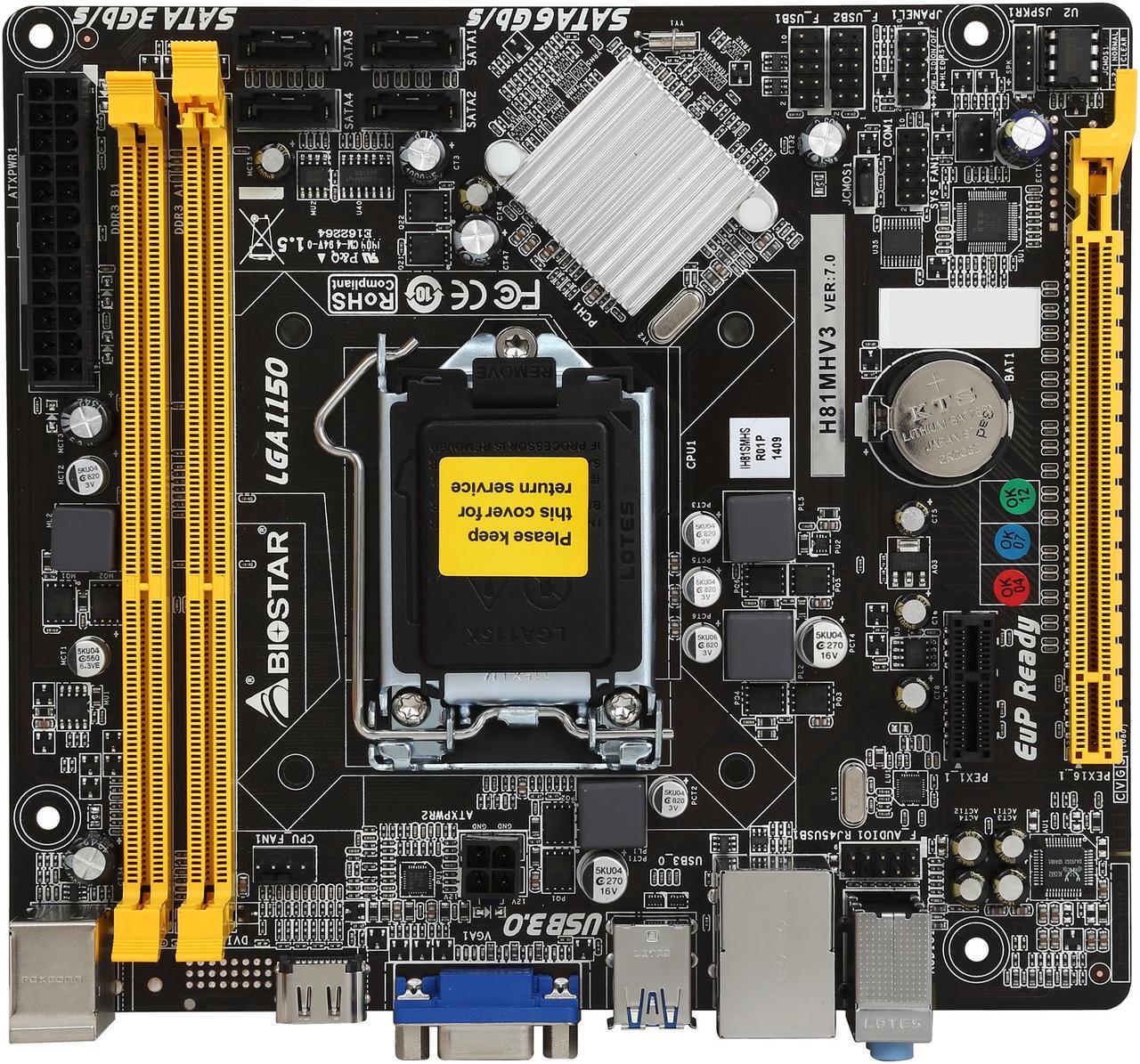 Alt view image 4 of 5 - BIOSTAR H81MHV3 LGA 1150 Intel H81 HDMI USB 3.0 Micro ATX Intel Motherboard