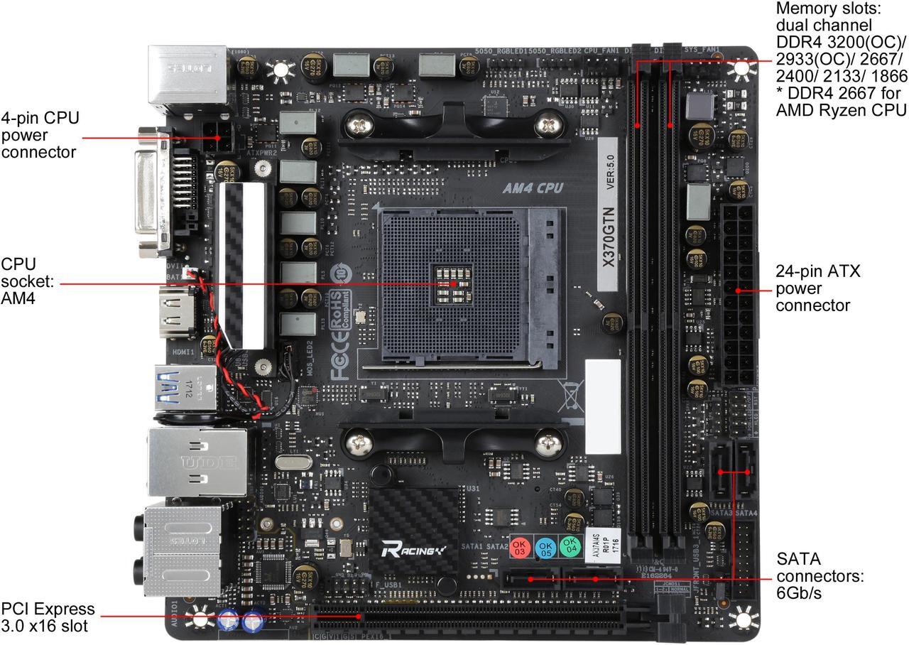 Alt view image 4 of 5 - BIOSTAR X370GTN AM4 AMD X370 USB 3.1 HDMI Mini ITX AMD Motherboard