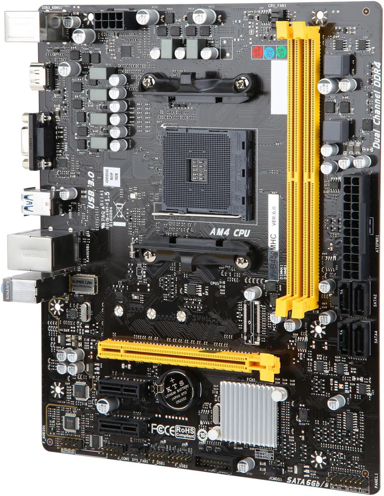 Alt view image 3 of 6 - BIOSTAR B450MHC AM4 AMD B450 USB 3.1 HDMI Micro ATX AMD Motherboard