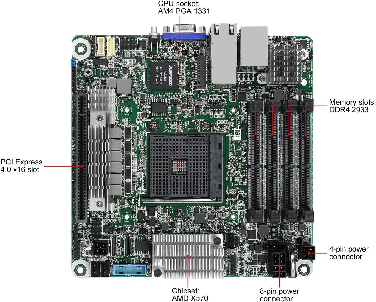 Alt view image 2 of 7 - AsRock Rack X570D4I-2T Mini-ITX Server Motherboard AM4 PGA 1331 X570 AMD Ryzen 3rd Generation Series Processors