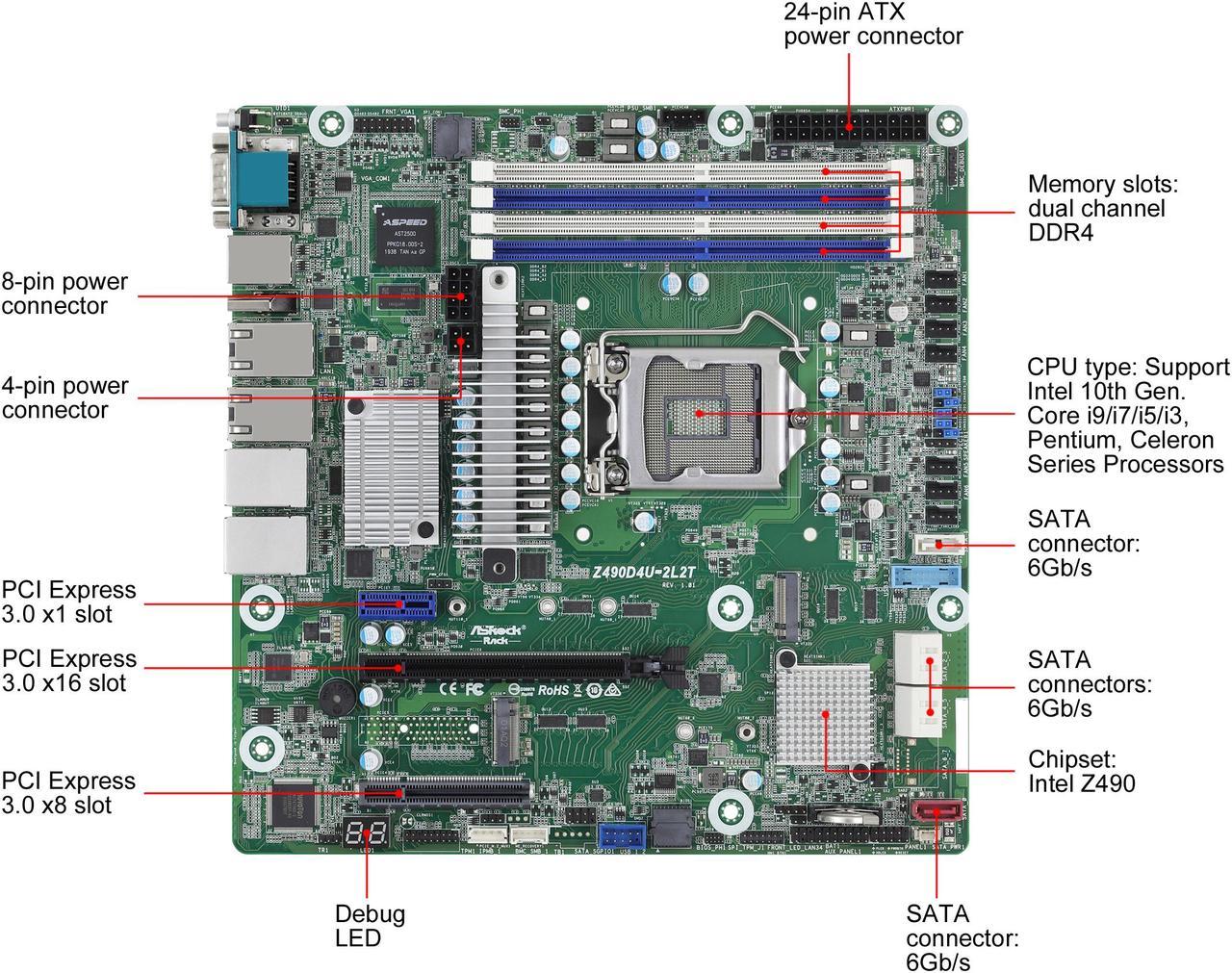 AsRock Rack Z490D4U-2L2T mATX Server Motherboard Intel 10th Gen. Core ...