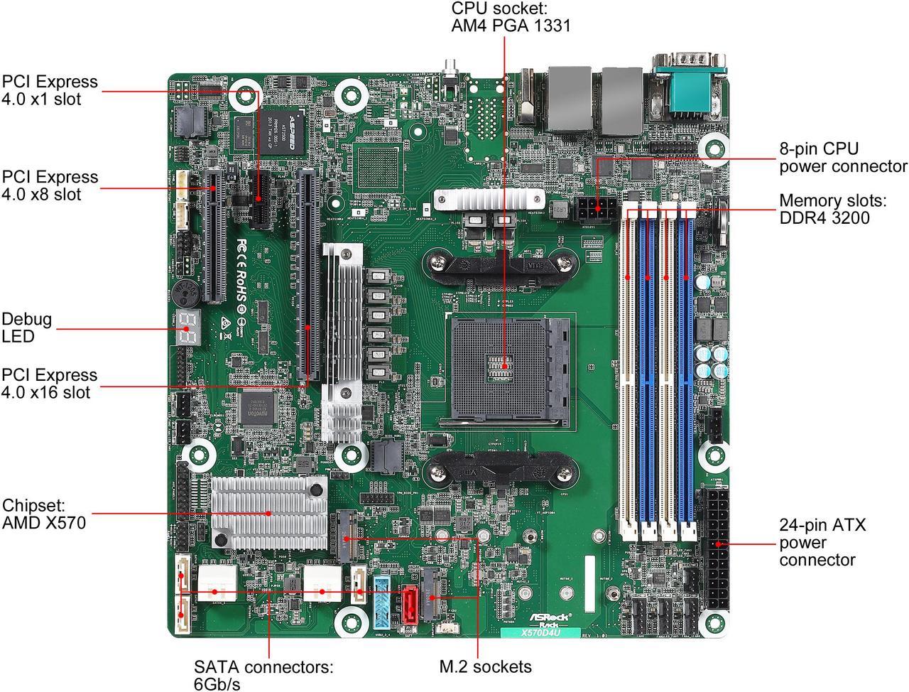 Asrock Rack X570d4u Micro-atx Server Motherboard Amd Am4 Pga 1331 Dual 