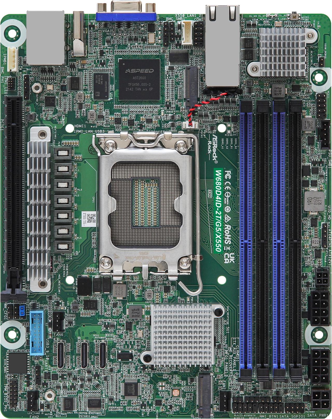 Asrock rack w680d4id 2t g5 x550 deep mini itx server motherboard single