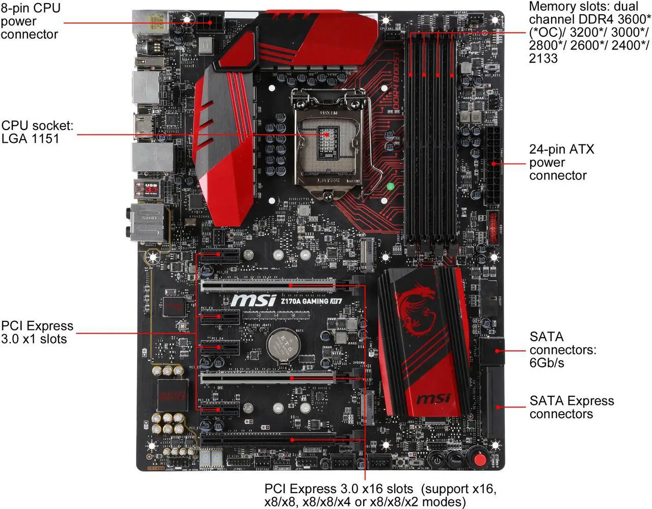 Alt view image 3 of 9 - MSI Gaming Intel Z170A LGA 1151 DDR4 USB 3.1 ATX Motherboard (Z170A Gaming M7)