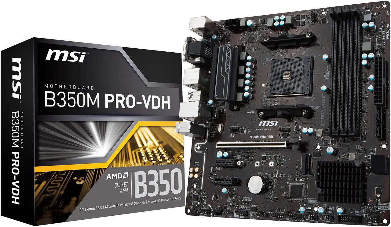 Alt view image 6 of 6 - MSI B350M PRO-VDH AM4 AMD B350 USB 3.1 HDMI Micro ATX AMD Motherboard