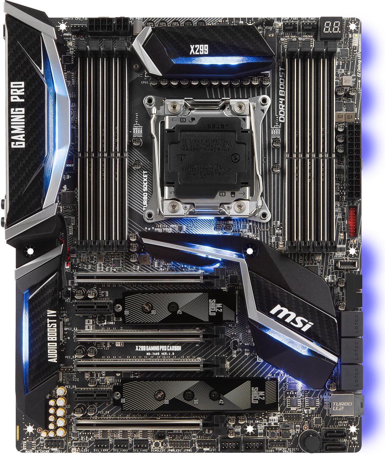 Main image of MSI PERFORMANCE GAMING X299 GAMING PRO CARBON LGA 2066 Intel X299 USB 3.1 ATX Intel Motherboard