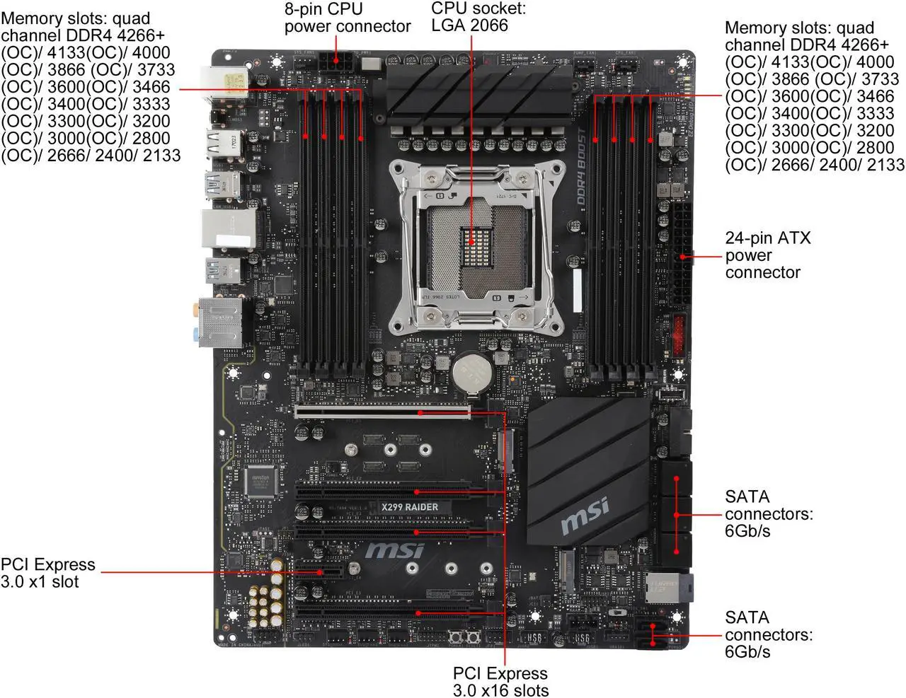 Alt view image 9 of 10 - MSI X299 RAIDER LGA 2066 Intel X299 USB 3.1 ATX Intel Motherboard