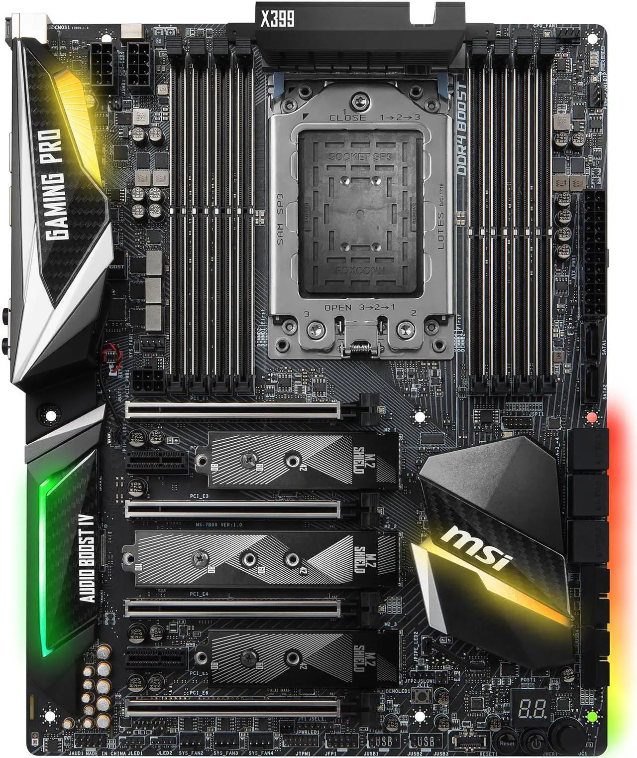 Main image of MSI PERFORMANCE GAMING X399 GAMING PRO CARBON AC sTR4 AMD X399 USB 3.1 ATX AMD Motherboard