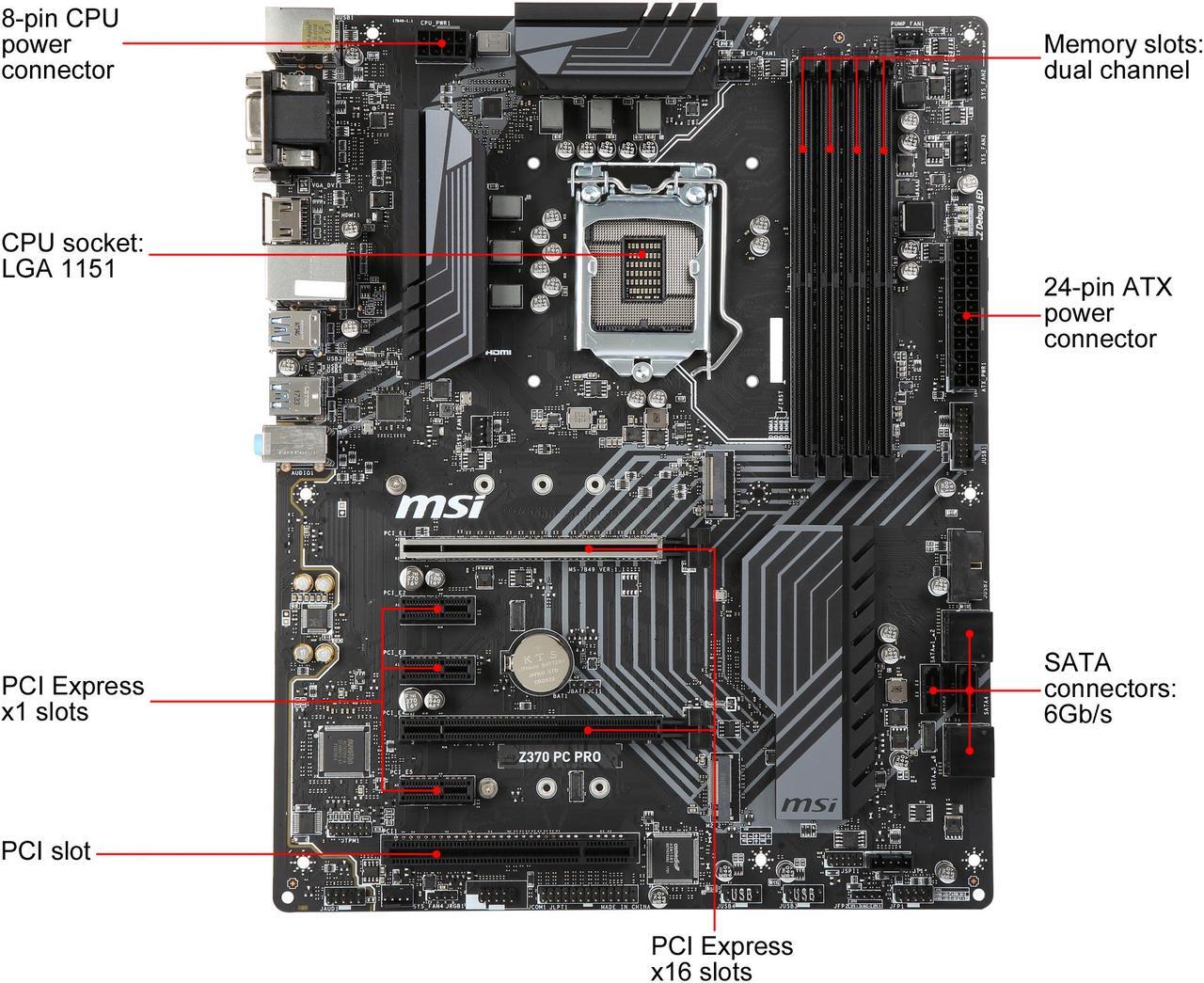 Alt view image 4 of 5 - MSI Z370 PC PRO LGA 1151 (300 Series) Intel Z370 SATA 6Gb/s USB 3.1 ATX Intel Motherboard