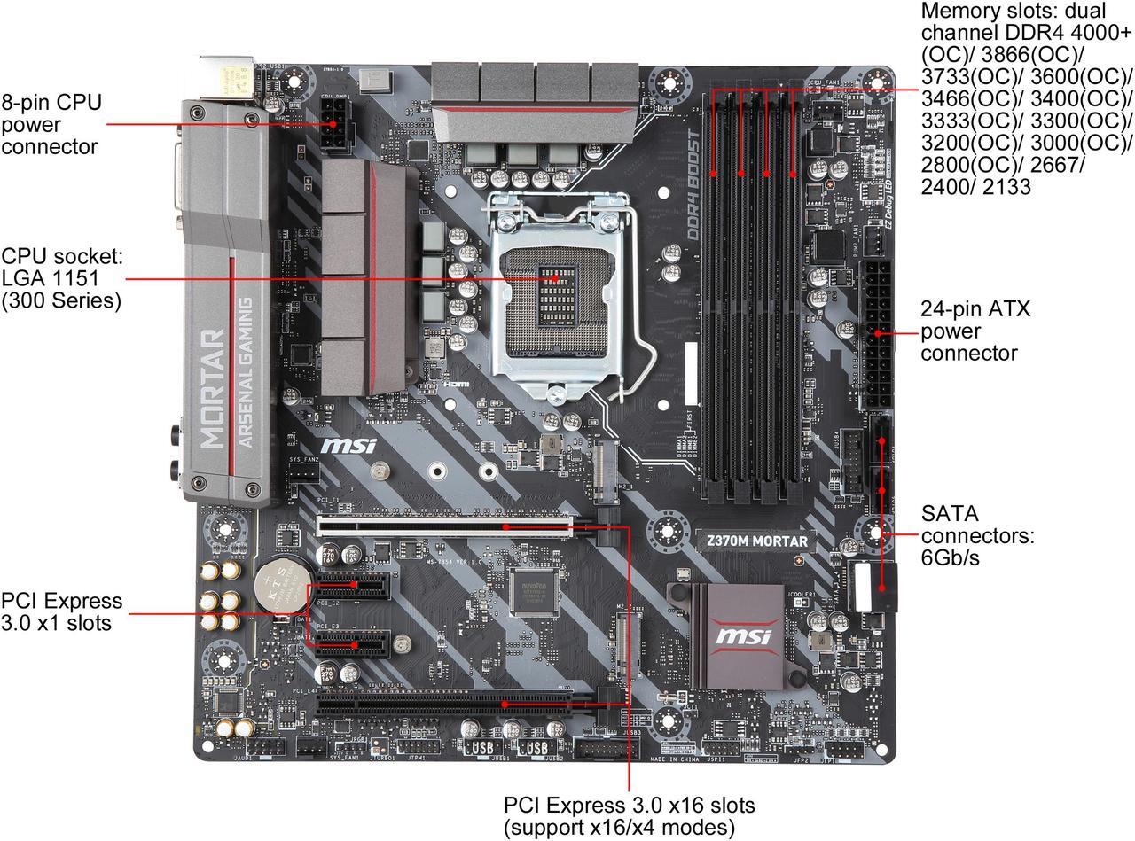 Alt view image 4 of 5 - MSI ARSENAL GAMING Z370M MORTAR LGA 1151 (300 Series) Intel Z370 HDMI USB 3.1 Micro ATX Intel Motherboard