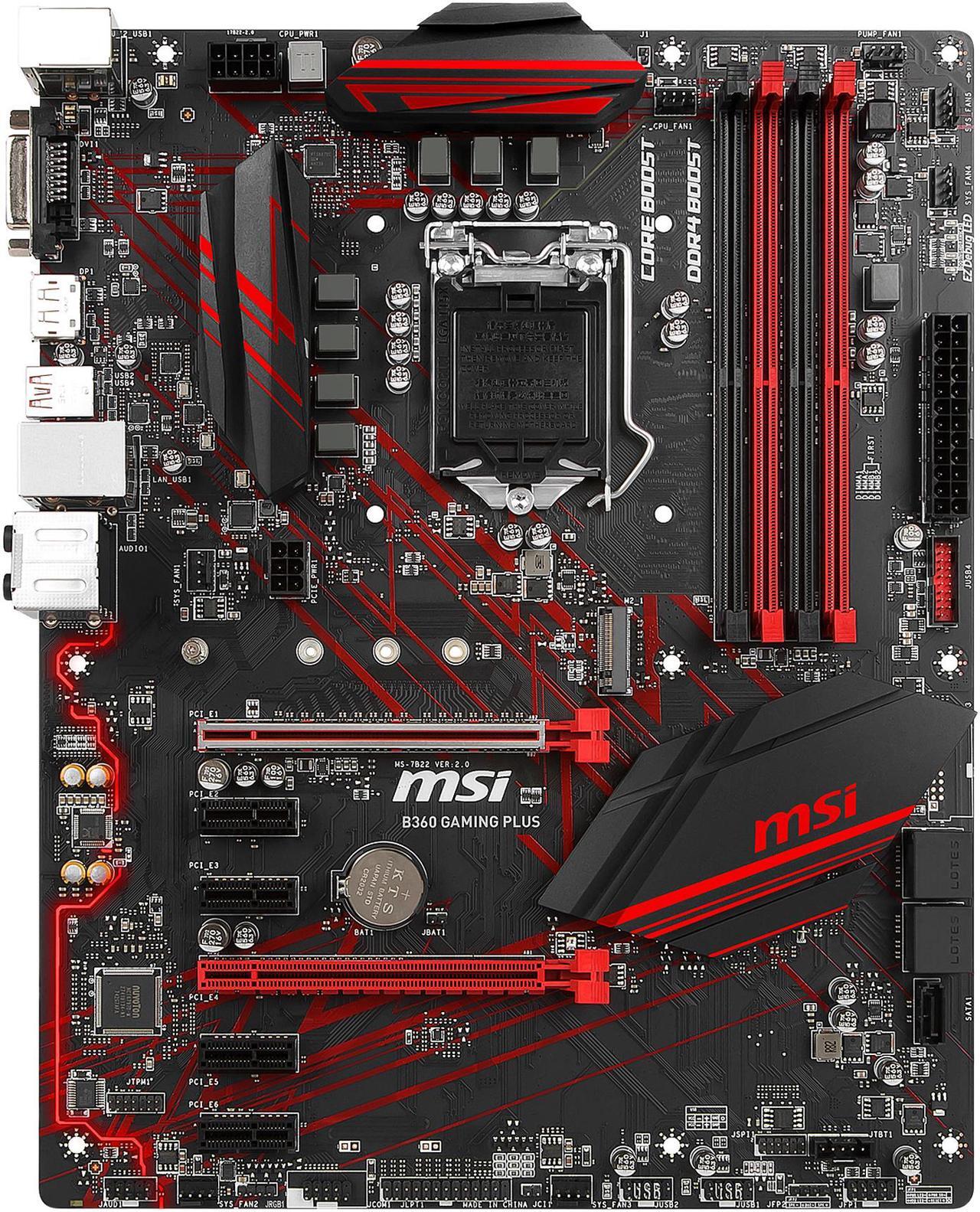Main image of MSI B360 GAMING PLUS LGA 1151 (300 Series) Intel B360 SATA 6Gb/s USB 3.1 ATX Intel Motherboard