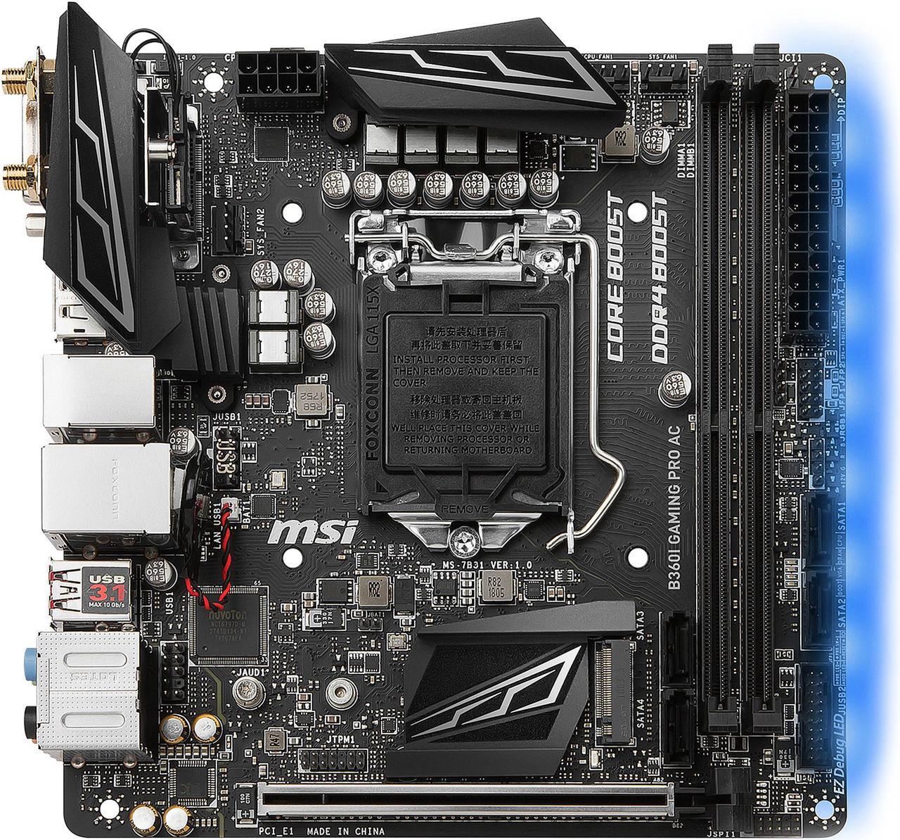 Main image of MSI B360I GAMING PRO AC LGA 1151 (300 Series) Intel B360 USB 3.1 Mini ITX Intel Motherboard