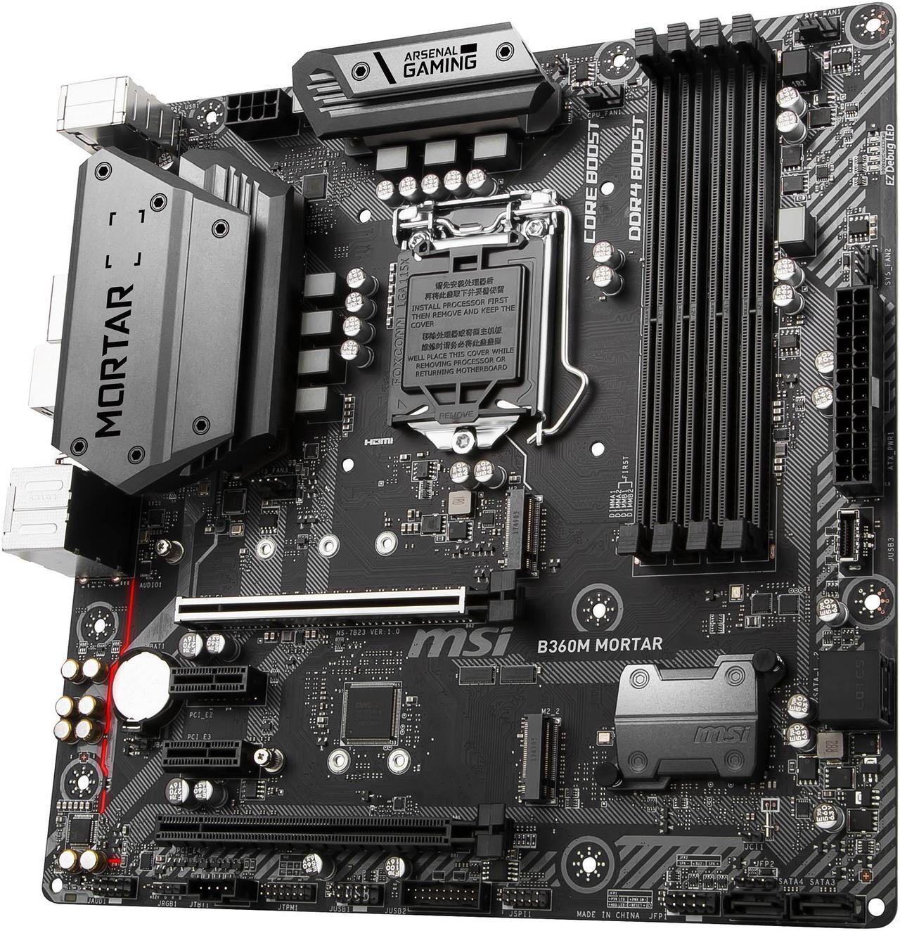 Alt view image 3 of 6 - MSI ARSENAL GAMING B360M MORTAR LGA 1151 (300 Series) Intel B360 SATA 6Gb/s Micro ATX Intel Motherboard