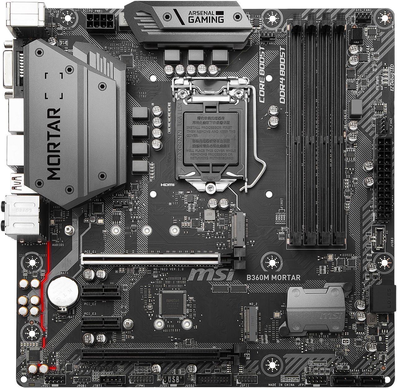 Main image of MSI ARSENAL GAMING B360M MORTAR LGA 1151 (300 Series) Intel B360 SATA 6Gb/s Micro ATX Intel Motherboard