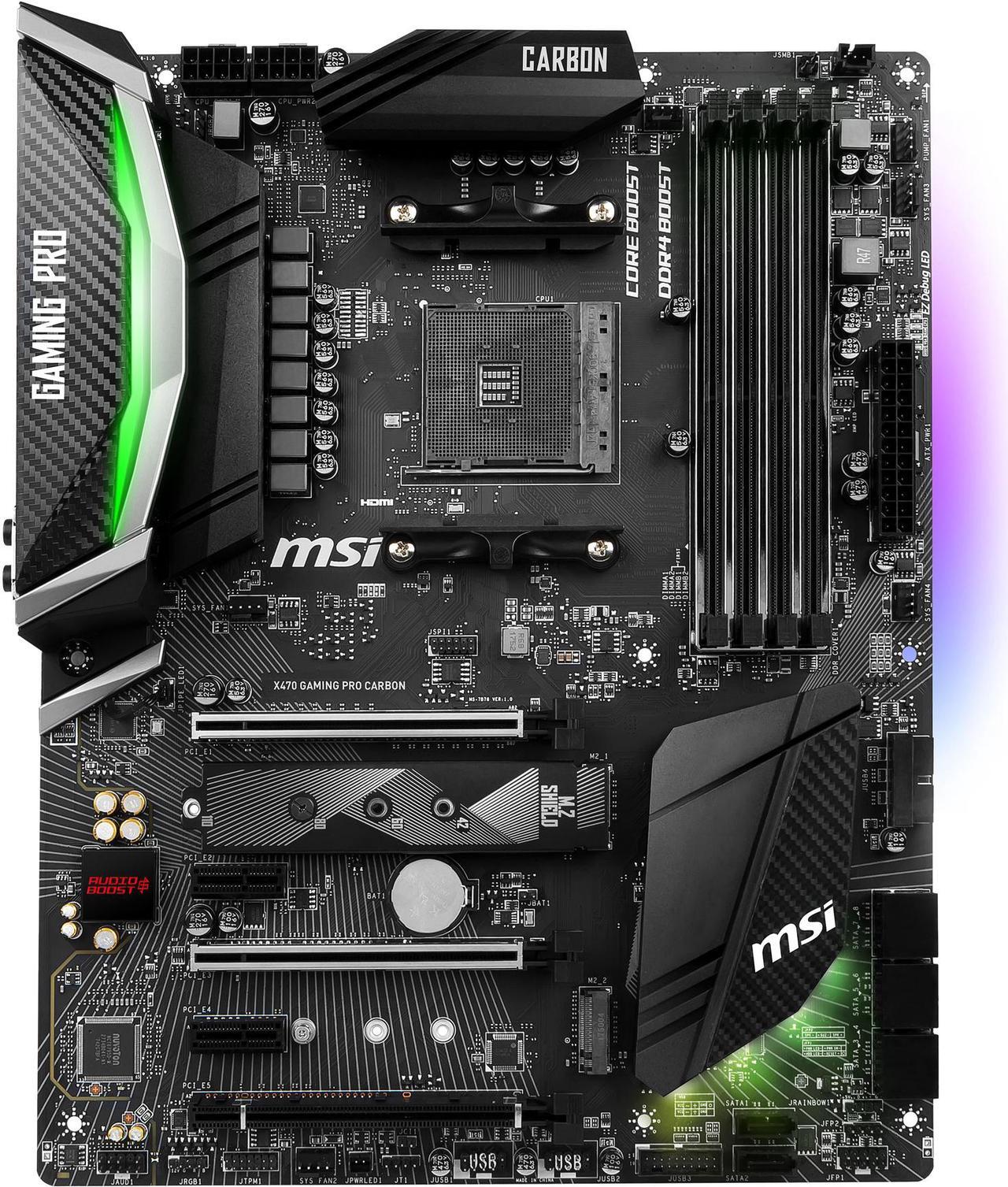Main image of MSI PERFORMANCE GAMING X470 GAMING PRO CARBON AM4 AMD X470 USB 3.1 HDMI ATX AMD Motherboard