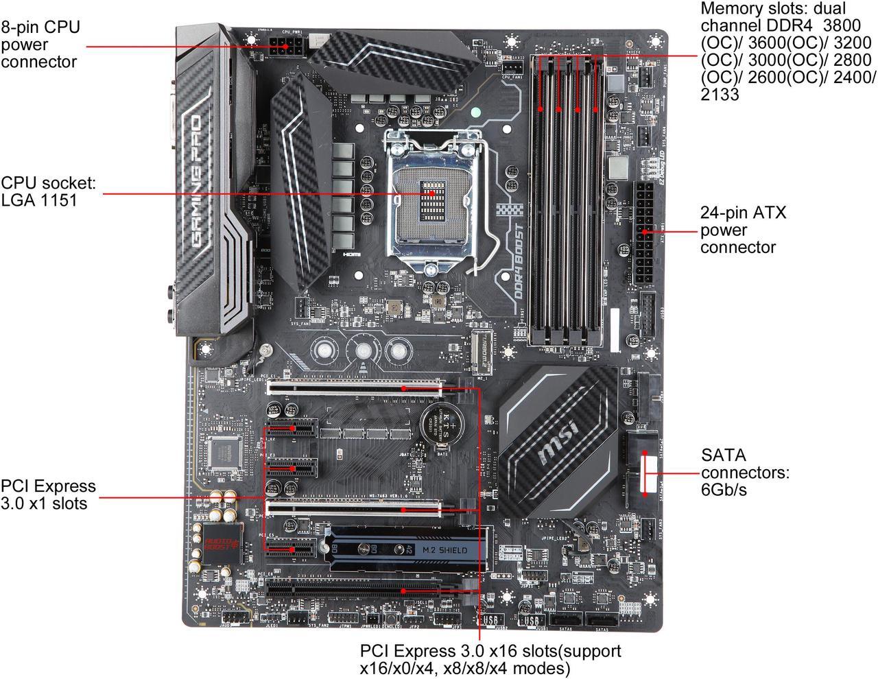 Alt view image 4 of 6 - MSI Z270 GAMING PRO CARBON LGA 1151 Intel Z270 HDMI SATA 6Gb/s USB 3.1 ATX Intel Motherboard