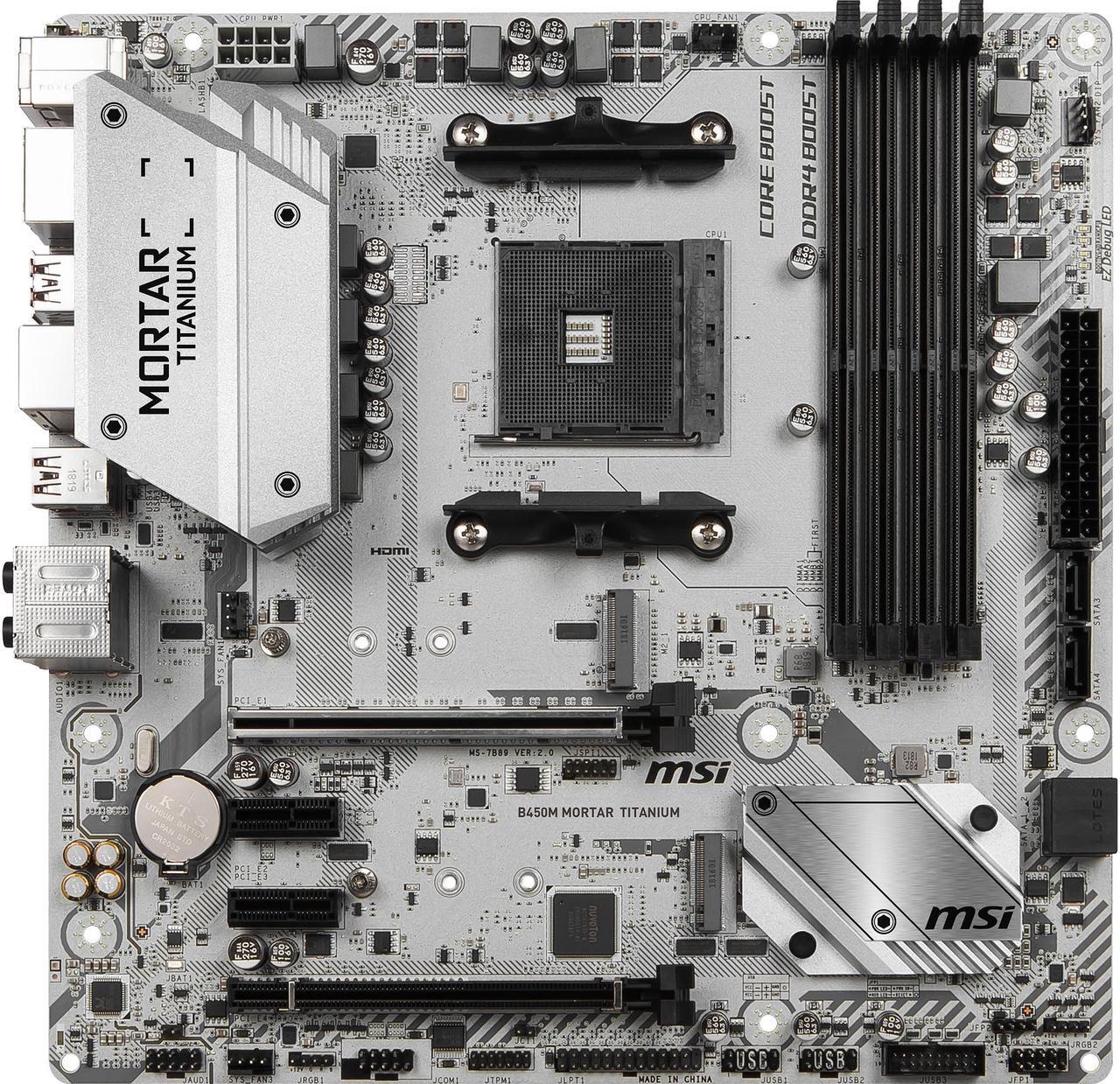 Main image of MSI B450M MORTAR TITANIUM AM4 AMD B450 USB 3.1 HDMI Micro ATX AMD Motherboard