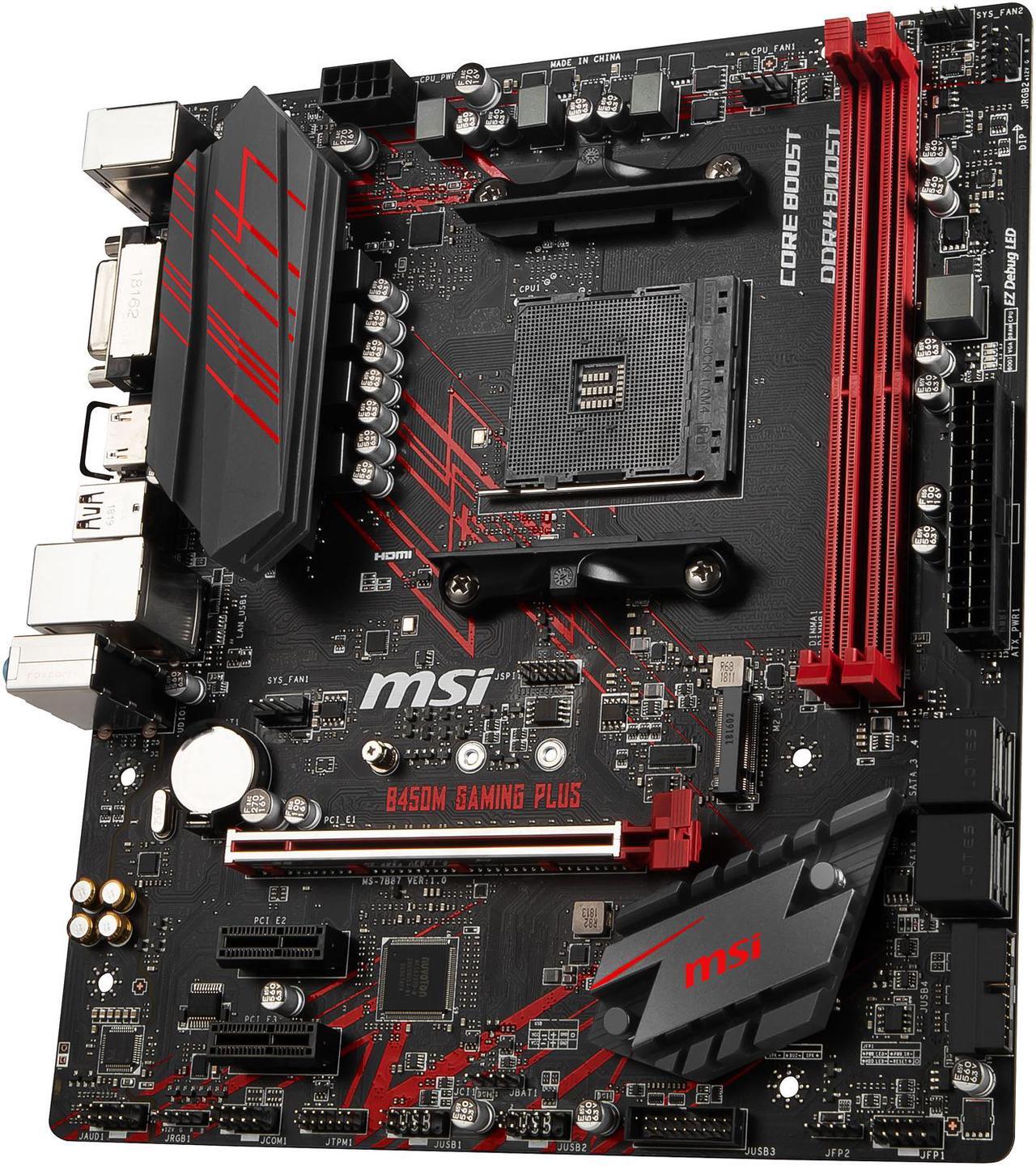 Alt view image 3 of 10 - MSI PERFORMANCE GAMING B450M GAMING PLUS AM4 AMD B450 USB 3.1 HDMI Micro ATX AMD Motherboard