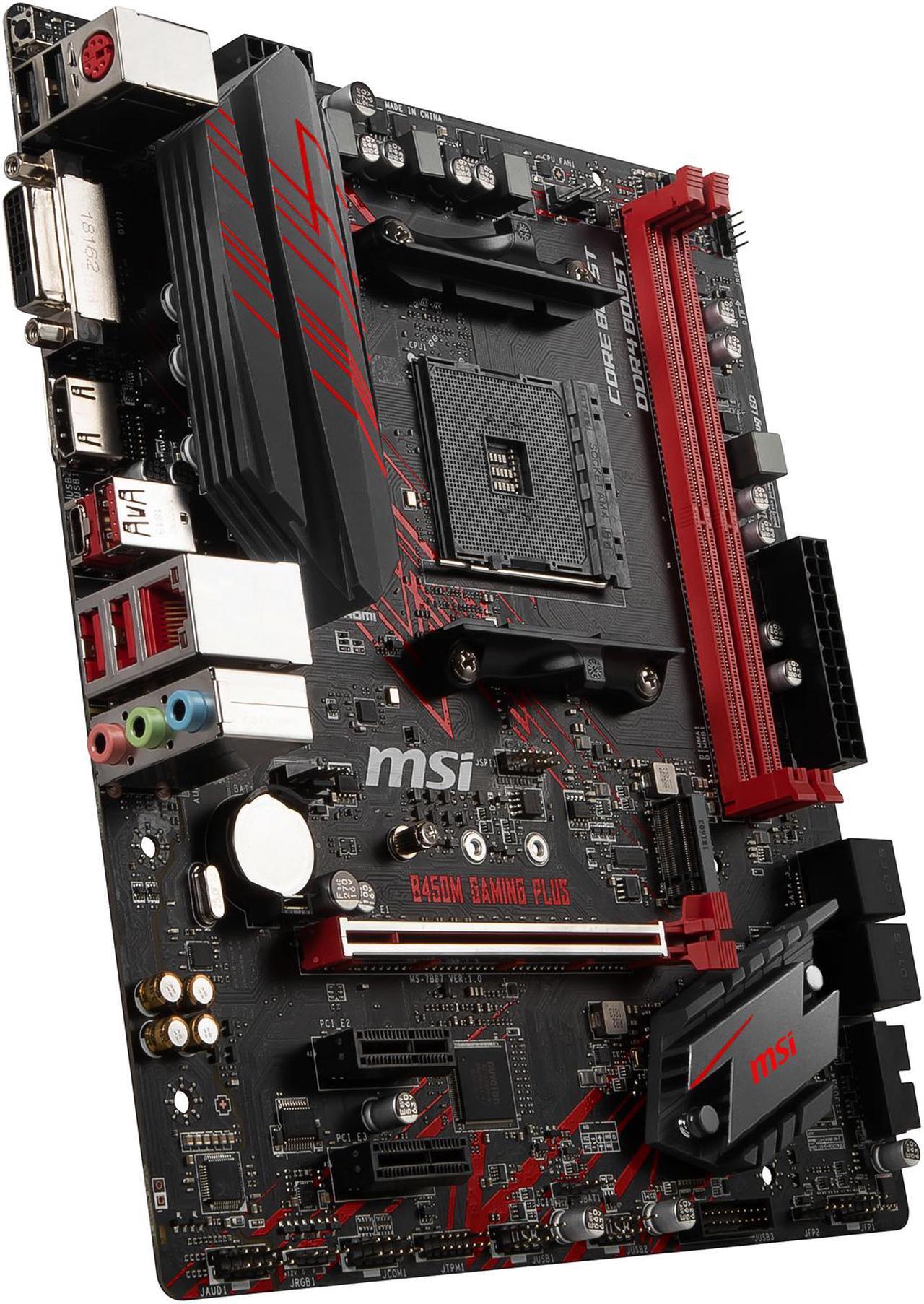 Alt view image 4 of 10 - MSI PERFORMANCE GAMING B450M GAMING PLUS AM4 AMD B450 USB 3.1 HDMI Micro ATX AMD Motherboard