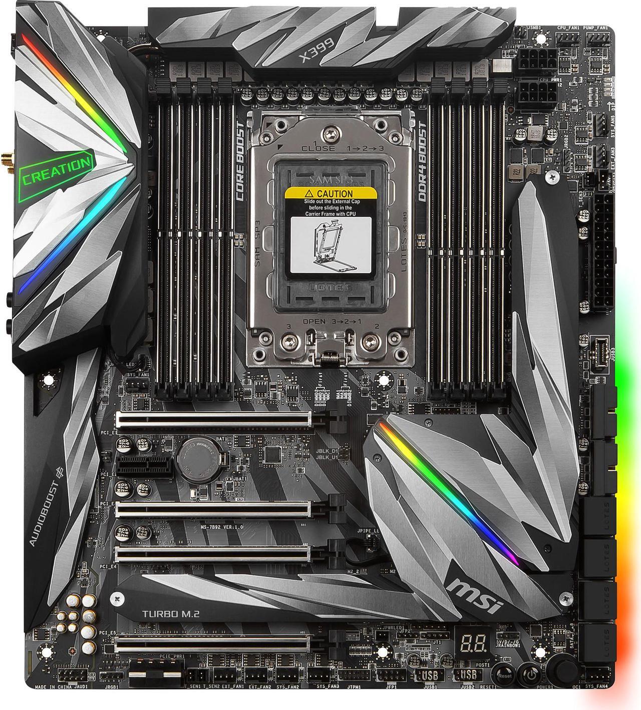 Main image of MSI MEG X399 CREATION sTR4 AMD X399 SATA 6Gb/s USB 3.1 Extended ATX AMD Motherboard