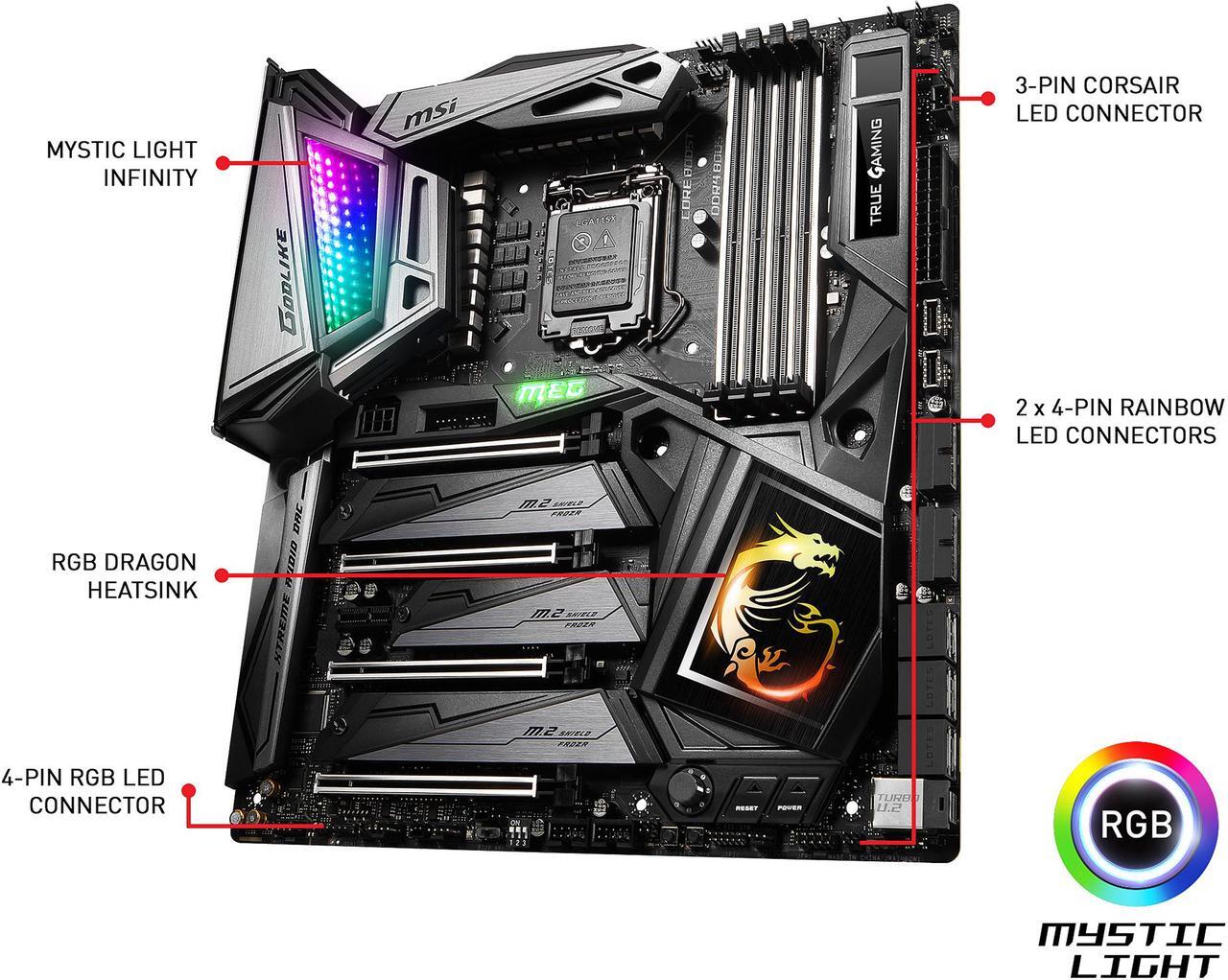 Alt view image 4 of 8 - MSI MEG Z390 GODLIKE LGA 1151 (300 Series) Intel Z390 SATA 6Gb/s USB 3.1 Extended ATX Intel Motherboard