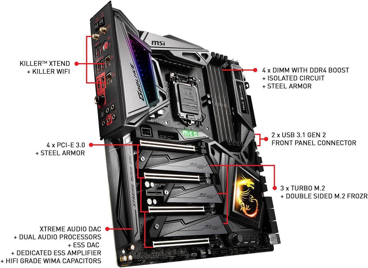 Alt view image 5 of 8 - MSI MEG Z390 GODLIKE LGA 1151 (300 Series) Intel Z390 SATA 6Gb/s USB 3.1 Extended ATX Intel Motherboard