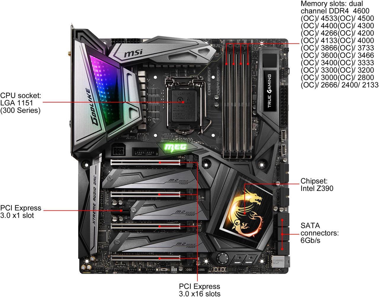 Alt view image 2 of 8 - MSI MEG Z390 GODLIKE LGA 1151 (300 Series) Intel Z390 SATA 6Gb/s USB 3.1 Extended ATX Intel Motherboard