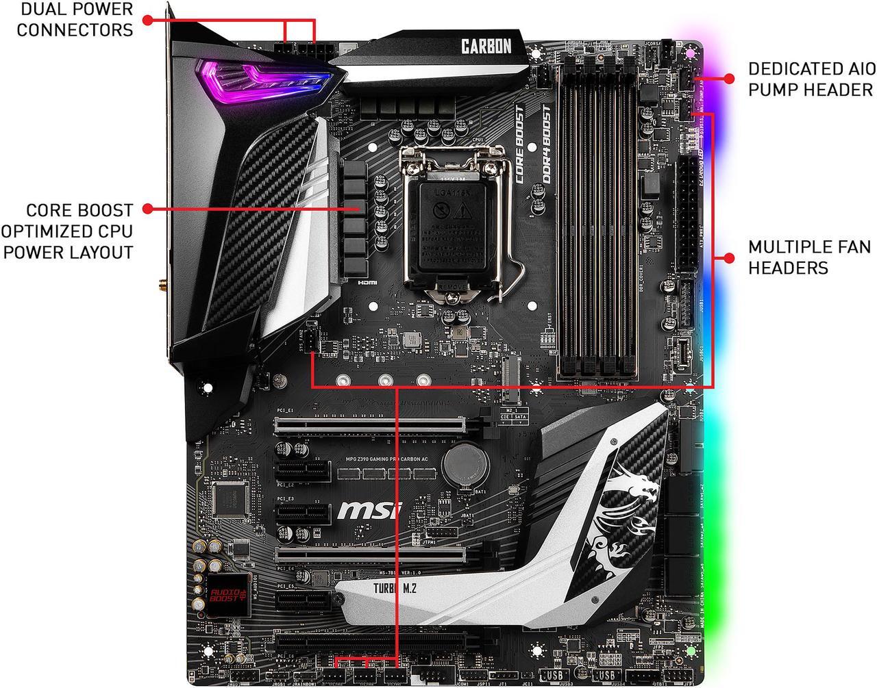 Alt view image 3 of 8 - MSI MPG Z390 GAMING PRO CARBON AC LGA 1151 (300 Series) Intel Z390 HDMI USB 3.1 ATX Intel Motherboard